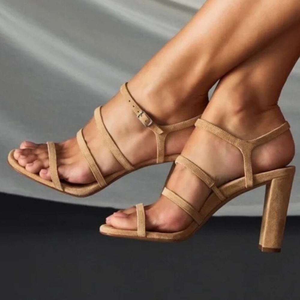 Inez Sasha Camel Suede Block Heel Strappy Sandals 7M